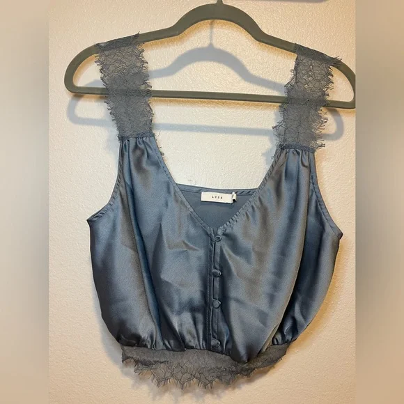 Lush French Blue Satin Crop Top - Picture 3 of 7